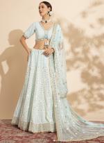 Premium Georgette Sky Blue Wedding Wear Sequins Work Ready To Wear Lehenga Choli